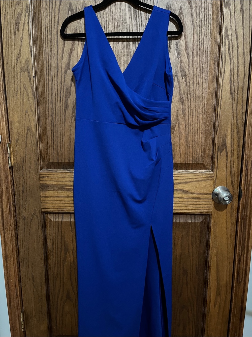 Royal Blue V-Neck Maxi Dress with Side Drape